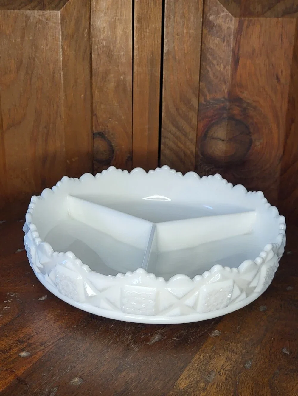 White Divided Milk Glass Serving Dish